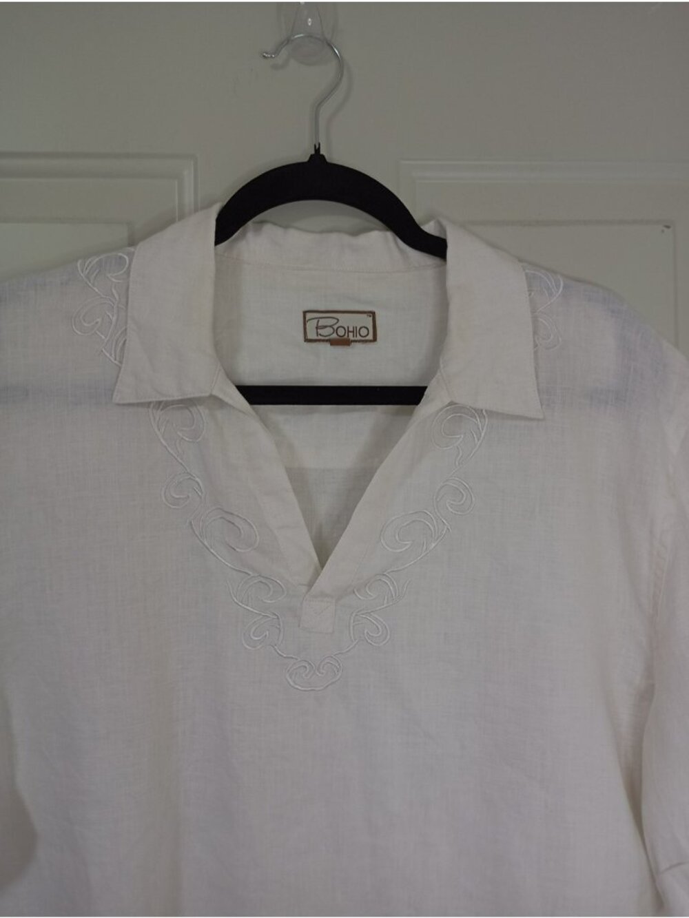 Bohio Mens 100% Linen Shirt Pullover Short Sleeve White Size L Summer - Picture 2 of 8